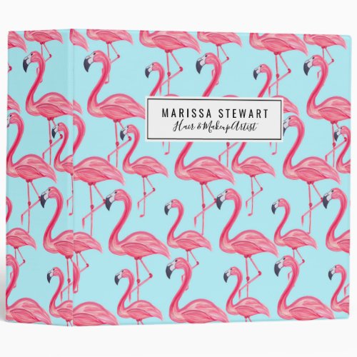 Cute Pink Summer Painted Flamingo Pattern Blue 3 Ring Binder