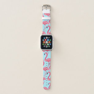 Cute Pink Summer Painted Flamingo Pattern Blue Apple Watch Band