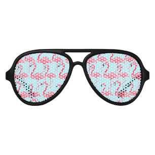 Cute Pink Summer Painted Flamingo Pattern Blue Aviator Sunglasses