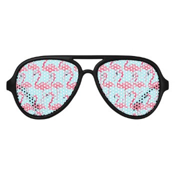 Cute Pink Summer Painted Flamingo Pattern Blue Aviator Sunglasses by BlackStrawberry_Co at Zazzle