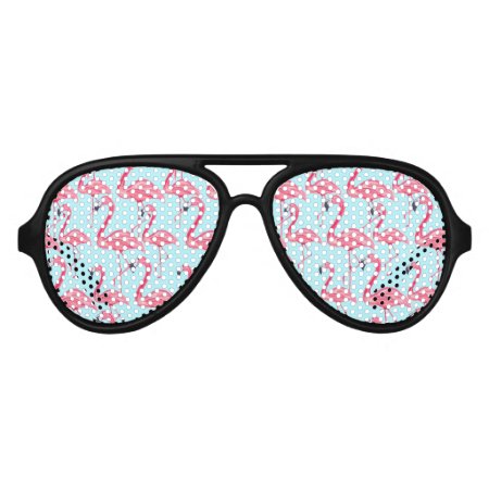 Cute Pink Summer Painted Flamingo Pattern Blue Aviator Sunglasses