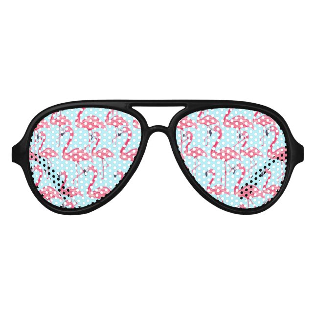 Cute Pink Summer Painted Flamingo Pattern Blue Aviator Sunglasses (Front)