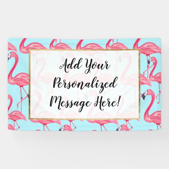 Cute Pink Summer Painted Flamingo Pattern Blue Banner (Horizontal)