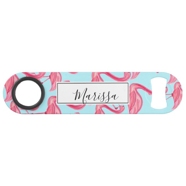 Cute Pink Summer Painted Flamingo Pattern Blue Bar Key (Front (Horizontal))
