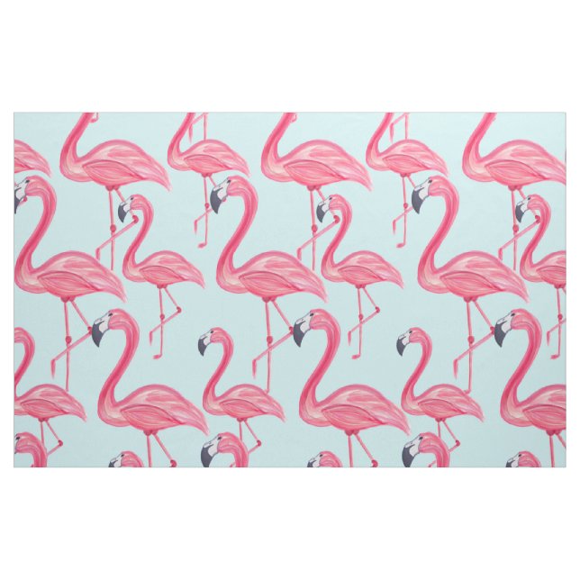 Cute Pink Summer Painted Flamingo Pattern Blue Fabric (Yard)