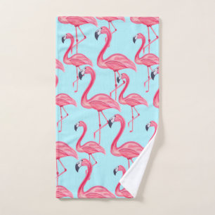 Cute Pink Summer Painted Flamingo Pattern Blue Hand Towel