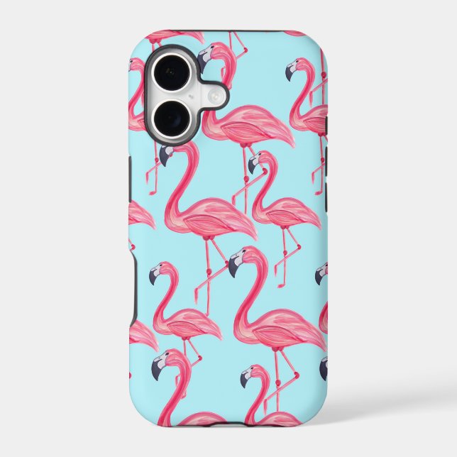 Cute Pink Summer Painted Flamingo Pattern Blue Iphone Case (Back)