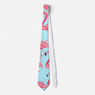 Cute Pink Summer Painted Flamingo Pattern Blue Neck Tie