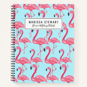 Cute Pink Summer Painted Flamingo Pattern Blue Notebook