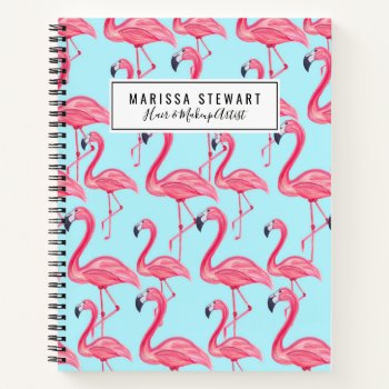 Cute Pink Summer Painted Flamingo Pattern Blue Notebook by BlackStrawberry_Co at Zazzle
