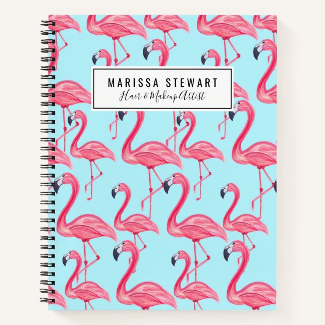 Cute Pink Summer Painted Flamingo Pattern Blue Notebook (Front)