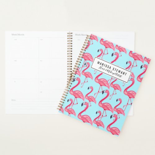 Cute Pink Summer Painted Flamingo Pattern Blue Planner