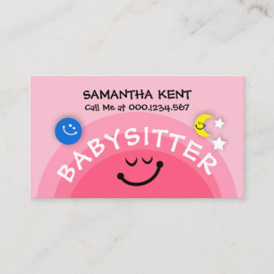 Cute Pink Sun Babysitting Earth Moon Nanny Service Business Card