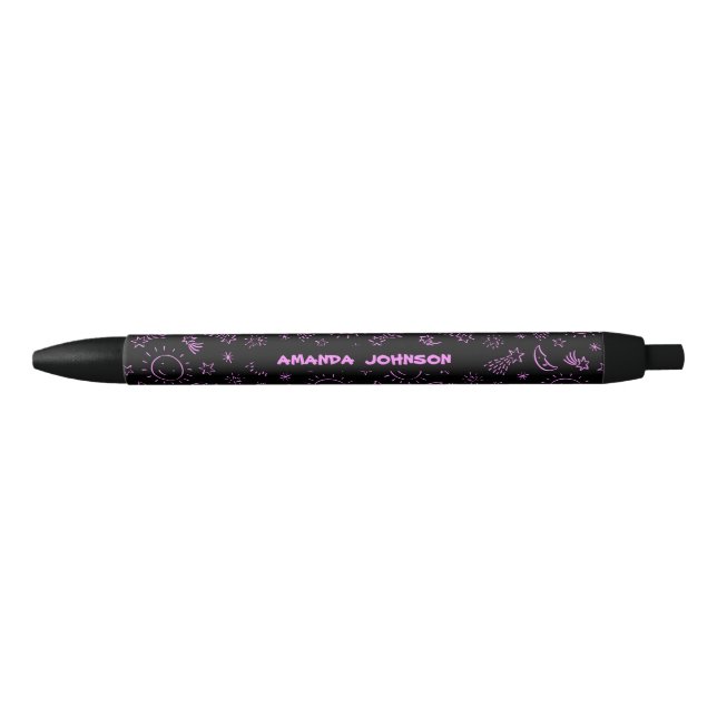 Cute Pink Sun Moon and Stars Pattern Monogram   Pen (Front)