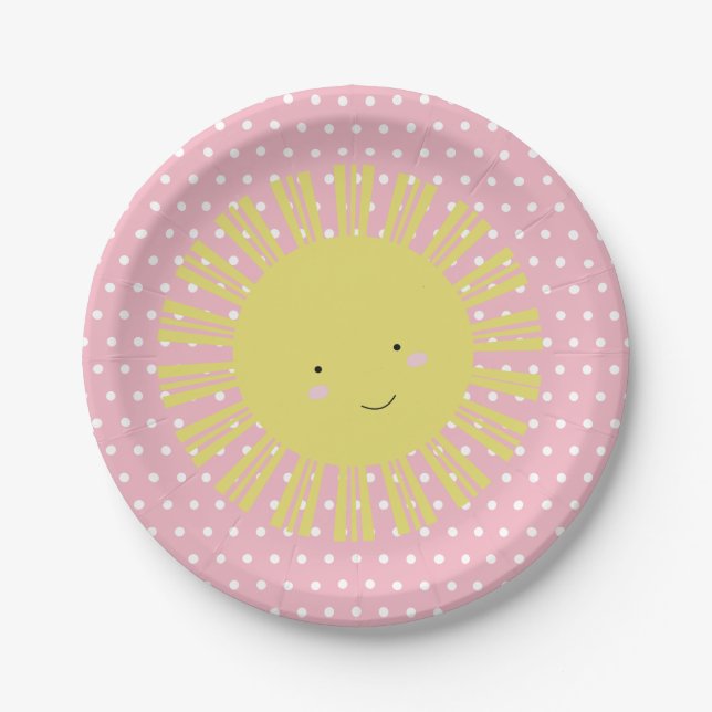 Cute Pink Sunshine Park Sun Party Birthday Paper Plates (Front)