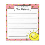 Cute Pink Sunshine Smile Face From Teacher  Notepad