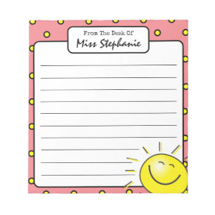 Cute Pink Sunshine Smile Face From Teacher Notepad