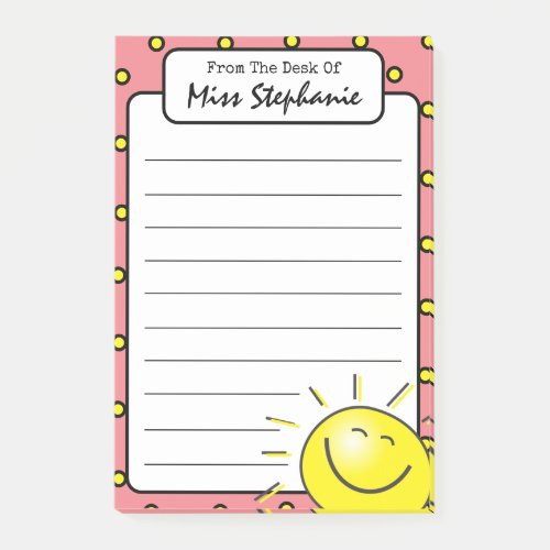 Cute Pink Sunshine Smile Face From Teacher  Post_it Notes