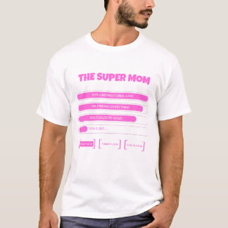 Cute Pink Super Mom Stats T-Shirt - Aesthetic Moth
