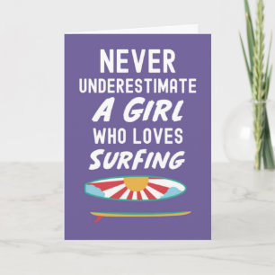 Cute Pink Surfer Cards For Kids Girls Surfing Surf