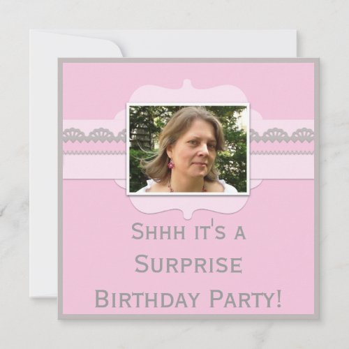 Cute Pink Surprise Birthday Party Add Your Photo Personalized Announcements