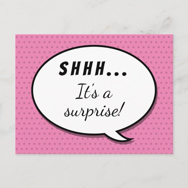 Cute Pink Surprise Birthday Party Speech Bubble In Invitation Postcard (Front)