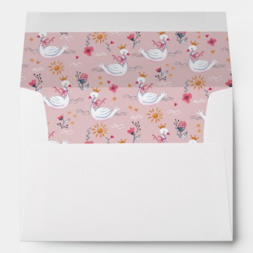 Cute pink swan  sun floral pattern with name envelope