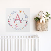 Cute pink swan & sun floral wreath with monogram