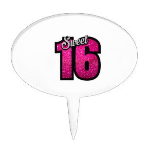 Cute Pink Sweet 16 Birthday Cake Topper