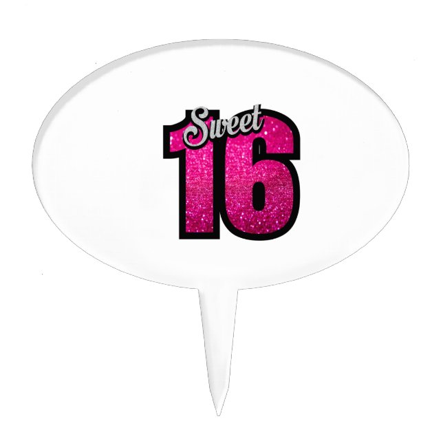 Cute Pink Sweet 16 Birthday Cake Topper (Front)