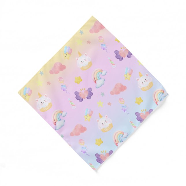 Cute pink sweet cupcake unicorn rainbow Pattern  Bandana (Front)