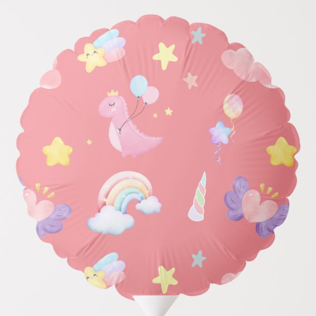 Cute pink sweet dinosaur rainbow balloon Pattern  (Back)