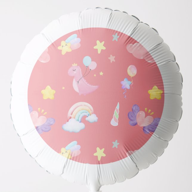 Cute pink sweet dinosaur rainbow balloon Pattern  (Front)