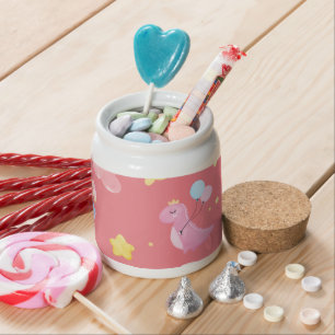 Cute pink sweet dinosaur rainbow balloon Pattern Candy Jar