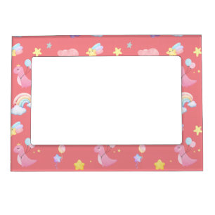 Cute pink sweet dinosaur rainbow balloon Pattern  Magnetic Frame