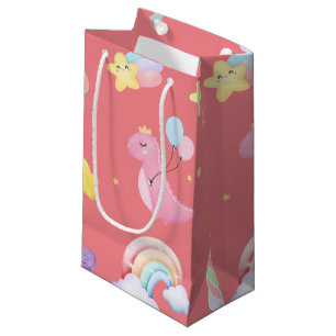 Cute pink sweet dinosaur rainbow balloon Pattern  Small Gift Bag