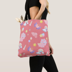 Cute pink sweet dinosaur rainbow pastel Pattern Tote Bag