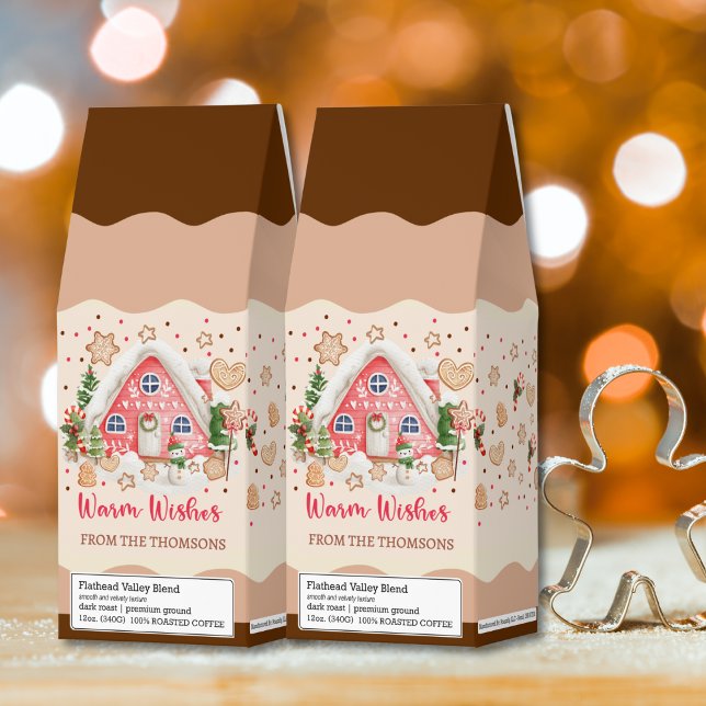 Cute Pink Sweet Gingerbread House Warm Wishes Roasted Coffee (Creator Uploaded)