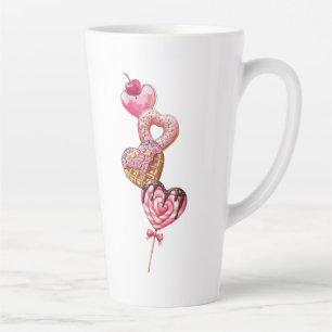 Cute Pink Sweet Hearts Donuts Latte Mug