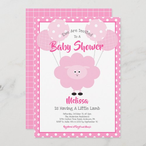 Cute Pink Sweet Lamb Modern Simple Baby Shower Invitation