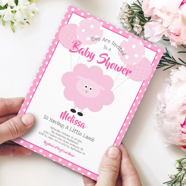 Cute Pink Sweet Lamb Modern Simple Baby Shower Invitation (Creator Uploaded)