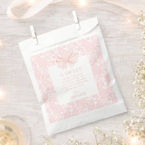Cute pink sweet thank you bow baby girl shower favor bag