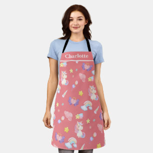 Cute pink sweet unicorn rainbow balloon Pattern Apron