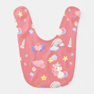 Cute pink sweet unicorn rainbow balloon Pattern  Baby Bib