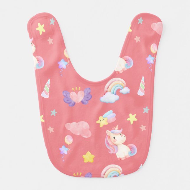Cute pink sweet unicorn rainbow balloon Pattern  Baby Bib (Front)