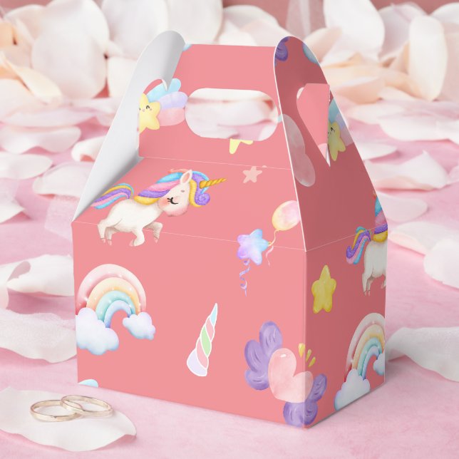 Cute pink sweet unicorn rainbow Balloon Pattern Favor Boxes (Wedding)