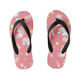 Cute pink sweet unicorn rainbow balloon Pattern Kid's Flip Flops