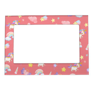 Cute pink sweet unicorn rainbow Balloon Pattern Magnetic Frame