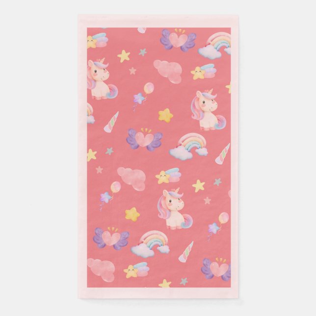 Cute pink sweet unicorn rainbow balloon Pattern  Paper Guest Towels (Front)