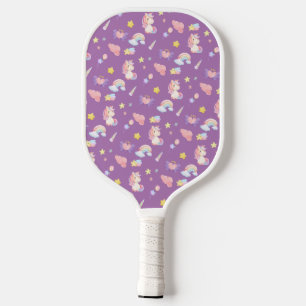 Cute pink sweet unicorn rainbow balloon Pattern  Pickleball Paddle